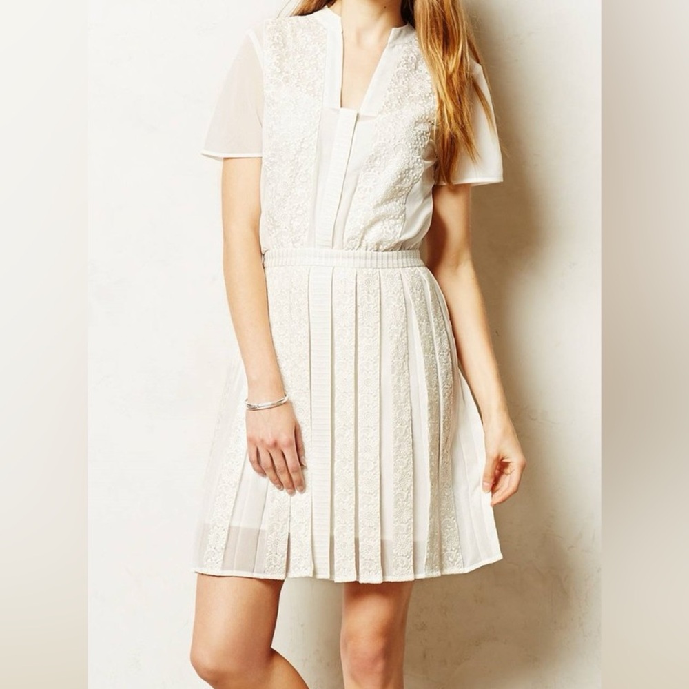 NWOT Anthropologie Sachin + Babi White Pleated Lace Dress